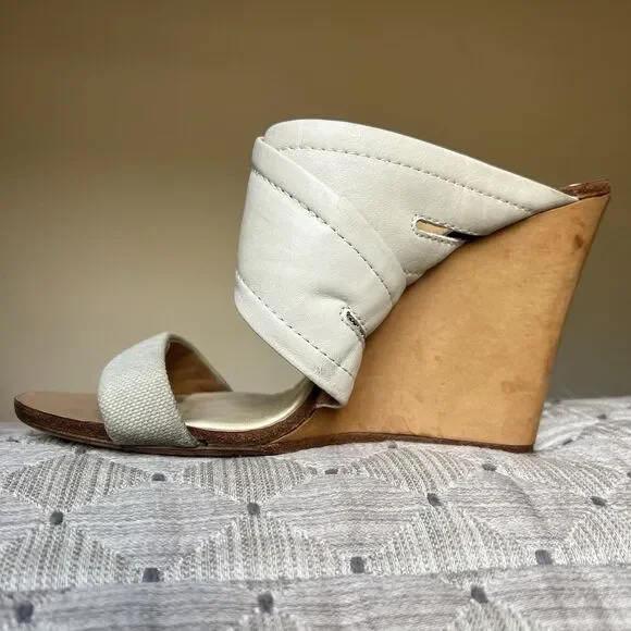 Rag & Bone Bone Leather & Canvas Wedge Wood Heel Sandals Women EU 36 US 5.5 - 6
